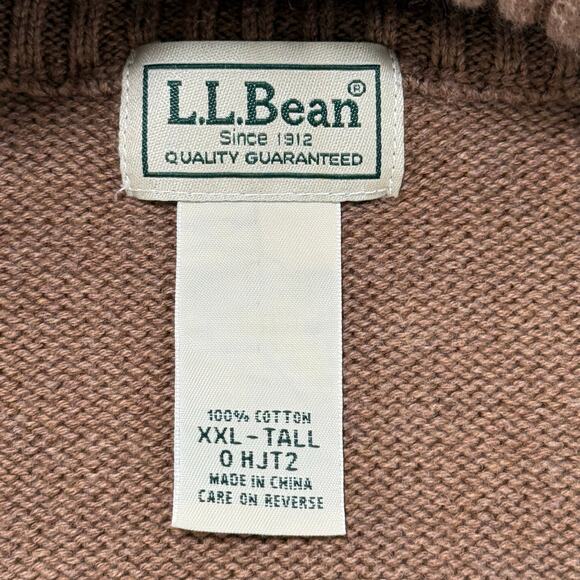 L.L. Bean Men’s XXL Tall Brown Zip Cardigan Sweater 100% Cotton Knit - Picture 4 of 6